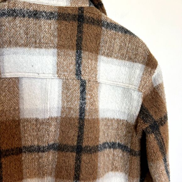 Avec Les Filles Womens Plaid Shacket Cognac Brown Jacket Size Medium Long Sleeve - Picture 15 of 15